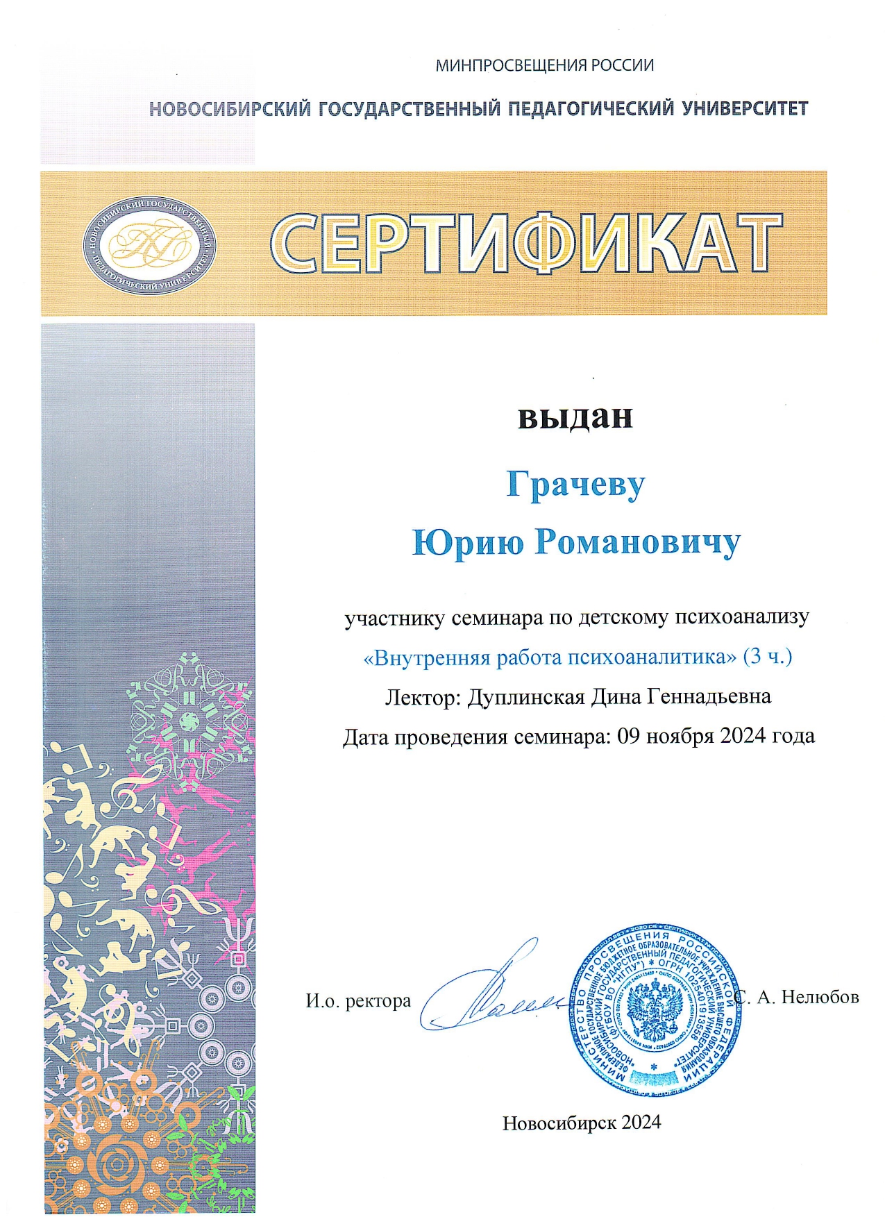 Сертификат НГПУ 2024
